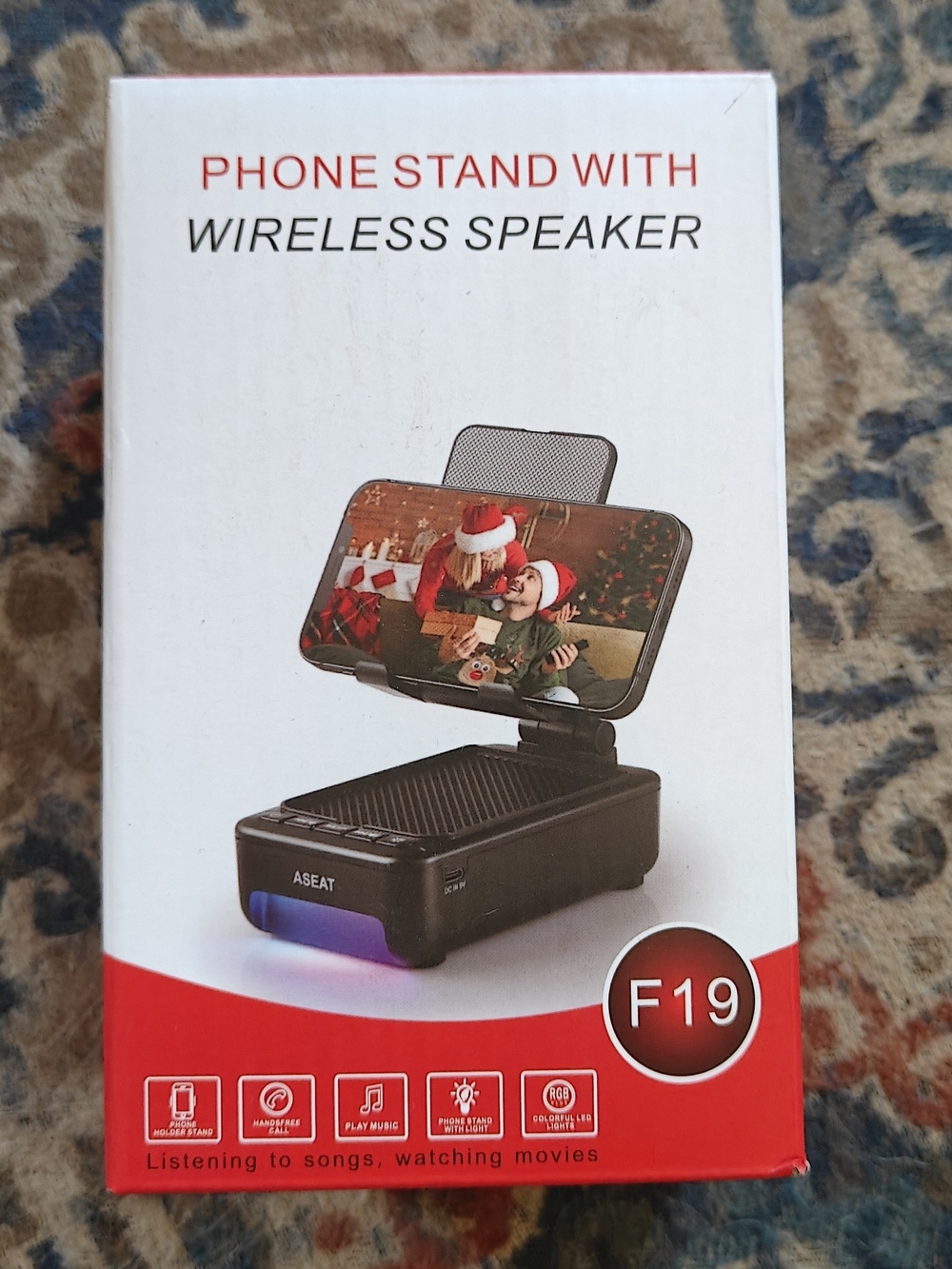 ASEAT Black Portable Phone Stand with Bluetooth Speaker
